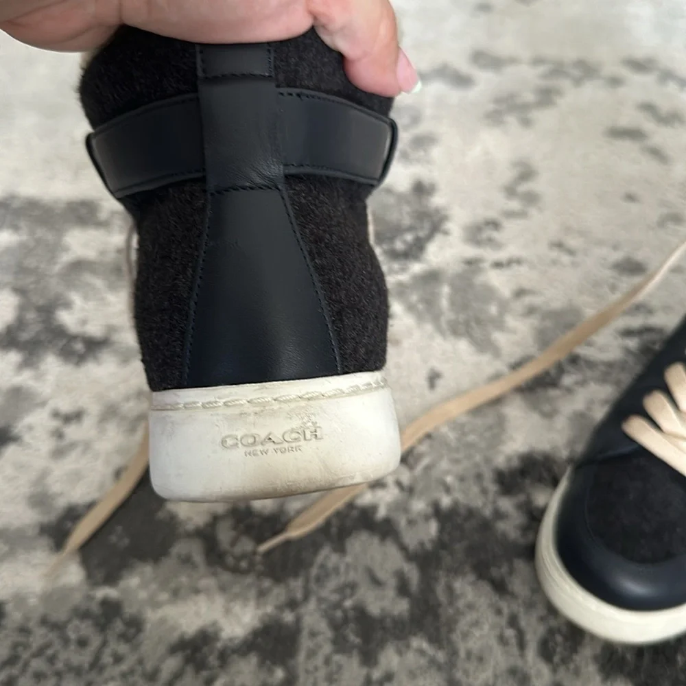 Coach Gray Wool Sherpa lined Richmond high top sneakers